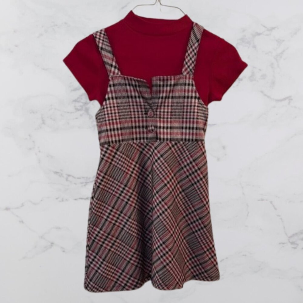 Wonder nation Girls Size 7/8 2 piece plaid and red dress